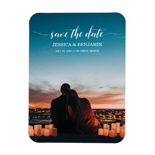 Elegant Calligraphy Photo Save The Date Magnet