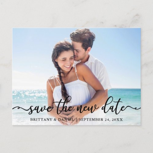 Elegant Calligraphy Photo Save The New Date Postcard