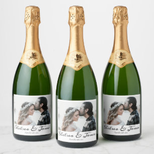 Elegant Calligraphy Photo Sparkling Wine Wedding L Label