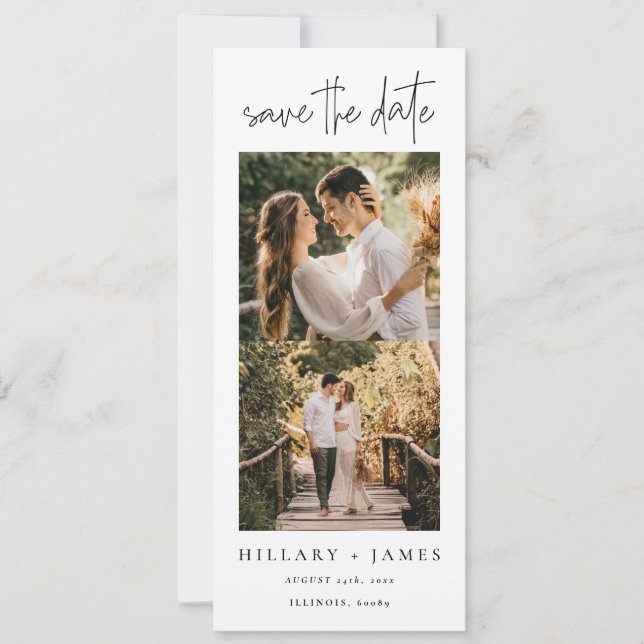 Elegant Calligraphy Photo Strip Save the Date Invitation (Front)