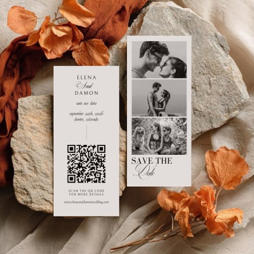 Elegant Calligraphy Photo Strip with QR Code Save The Date