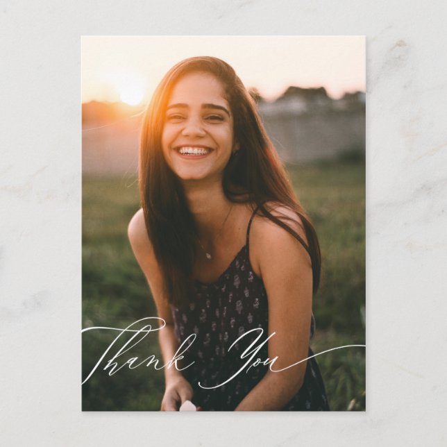 Elegant Calligraphy Photo Thank You Postcard (Front)