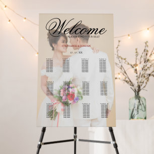 Elegant Calligraphy Photo Wedding 8 Seating Chart  Foam Board