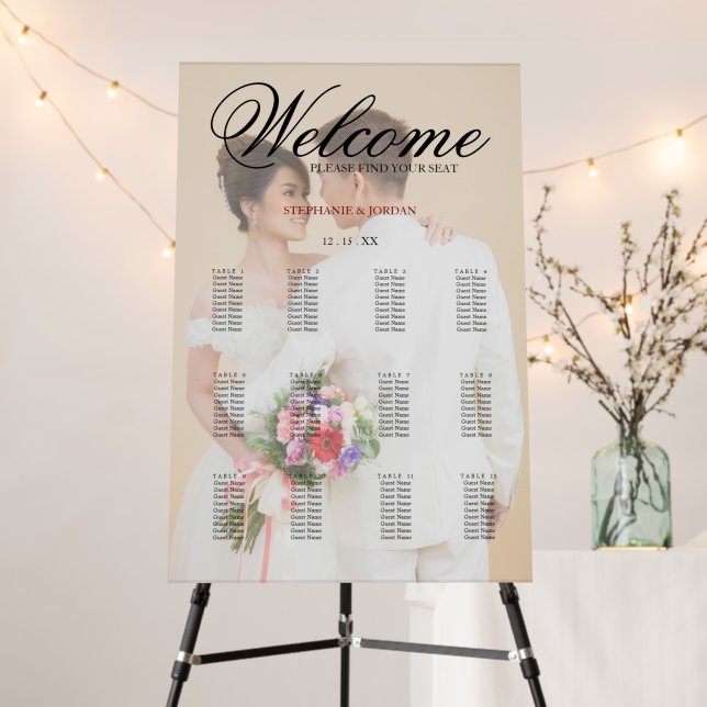 Elegant Calligraphy Photo Wedding 8 Seating Chart  Foam Board (In Situ (Stand))