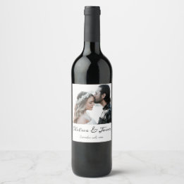 Elegant Calligraphy Photo Wedding Bottle  Wine Label