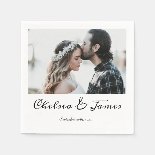 Elegant Calligraphy Photo Wedding Cocktail Party Napkins (Front)