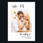 Elegant Calligraphy Photo Wedding Double Sided Table Number<br><div class="desc">Modern Elegant Calligraphy Script Wedding Table Numbers Double Sided with custom personalized photo. Help your guests easily find their way with these simple elegant double sided table number cards. Easily to add the numbers, photos, names and date! Features a pretty hand lettering calligraphy "the wedding of", "table" script and custom...</div>