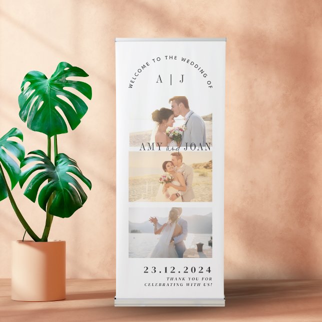 Elegant Calligraphy Photo Wedding Golden Rustic Retractable Banner (Creator Uploaded)