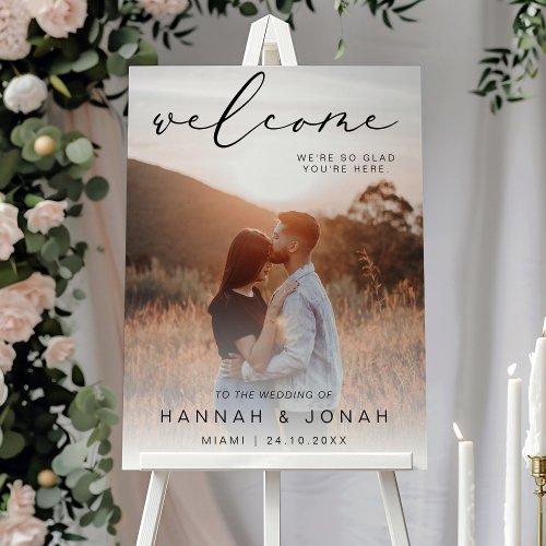 Elegant Calligraphy Photo Wedding modern welcome Foam Board