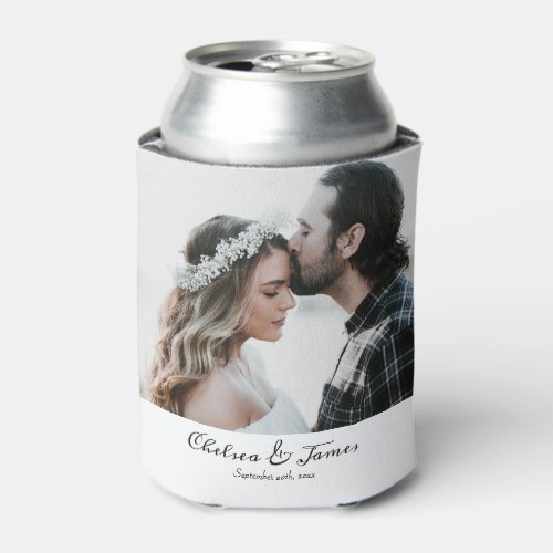 Elegant Calligraphy Photo Wedding Party  Can Cooler