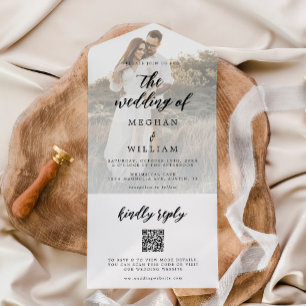 Elegant Calligraphy Photo Wedding Qr Code All In One Invitation