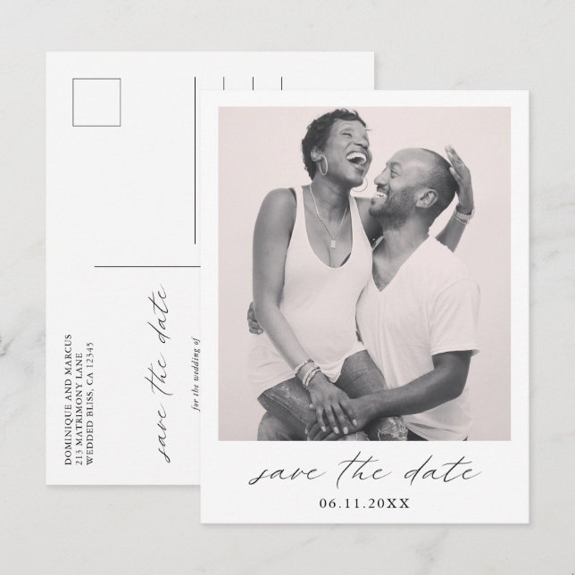 Elegant Calligraphy Photo Wedding Save the Date Announcement Postcard (Front/Back)
