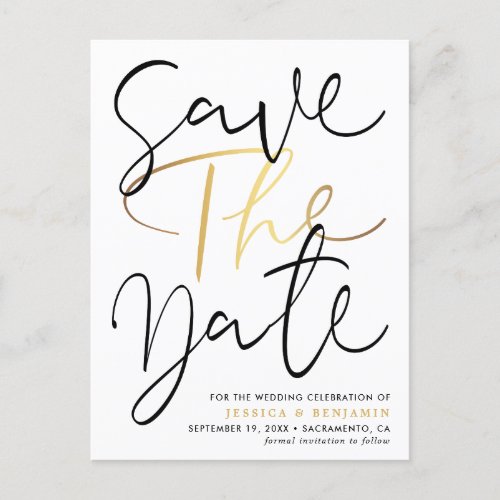 Elegant Calligraphy Photo Wedding Save The Date Announcement Postcard