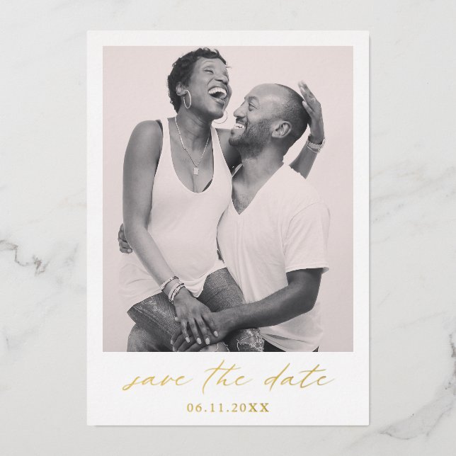 Elegant Calligraphy Photo Wedding Save the Date Foil Invitation (Front)