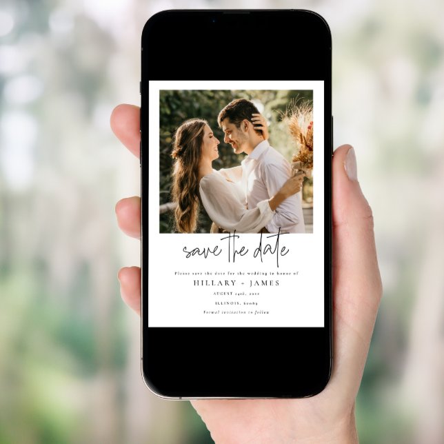 Elegant Calligraphy Photo Wedding Save the Date Invitation (Front Digital)