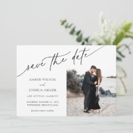 Elegant Calligraphy Photo Wedding Save the Date Invitation