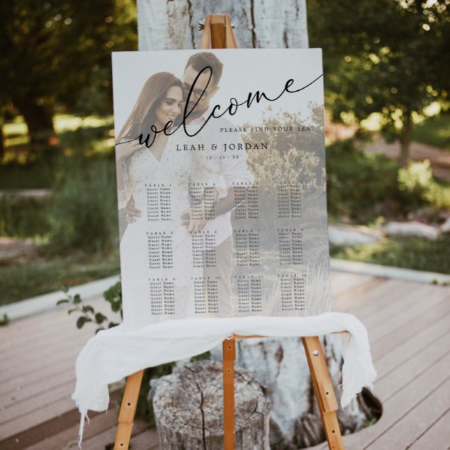 Elegant Calligraphy Photo Wedding Seating Chart Foam Board (Creator Uploaded)