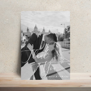 Elegant Calligraphy Photo Wedding Thank You Card