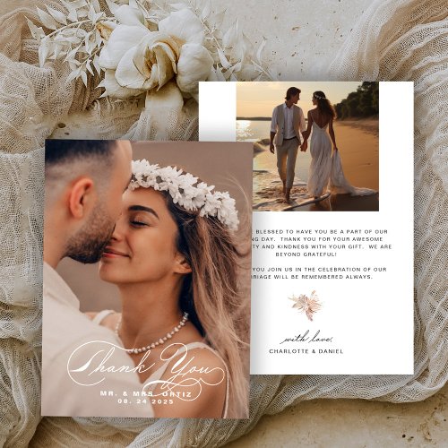 Elegant Calligraphy Photo Wedding Thank You Card