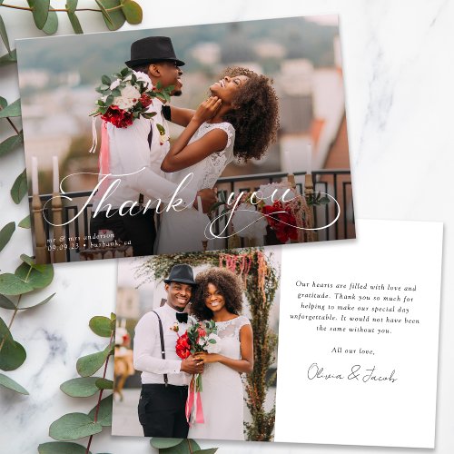 Elegant Calligraphy Photo Wedding Thank You Cards