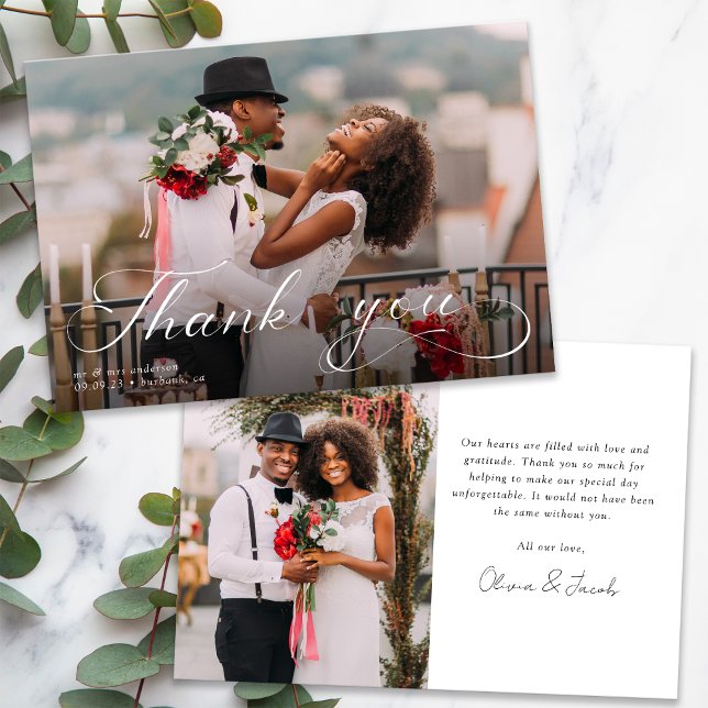 Elegant Calligraphy Photo Wedding Thank You Cards (Creator Uploaded)