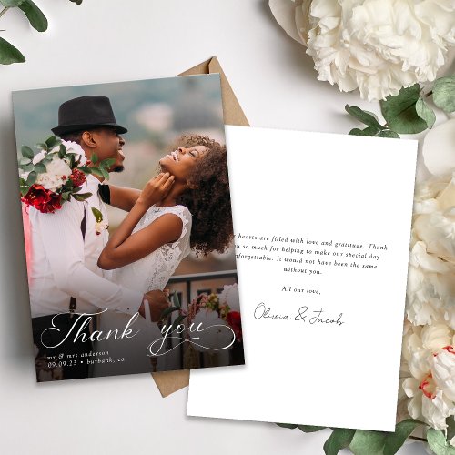 Elegant Calligraphy Photo Wedding Thank You Cards