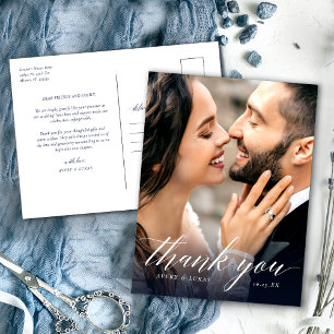 Elegant Calligraphy Photo Wedding Thank You Postcard