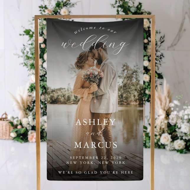Elegant Calligraphy Photo Wedding Welcome Banner (Creator Uploaded)