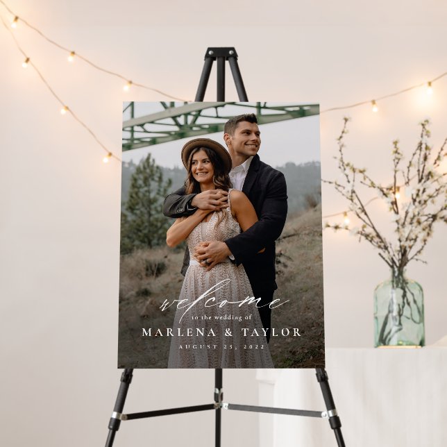 Elegant Calligraphy Photo Wedding Welcome Foam Board (In Situ (Stand))