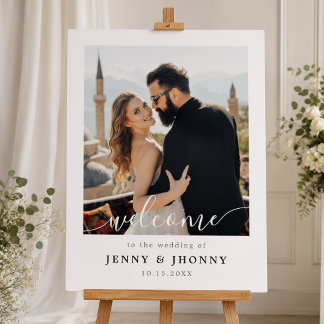 Elegant Calligraphy Photo Wedding Welcome Foam Board