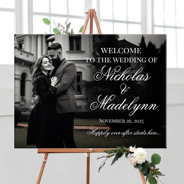 Elegant calligraphy photo wedding welcome foam board (Creator Uploaded)