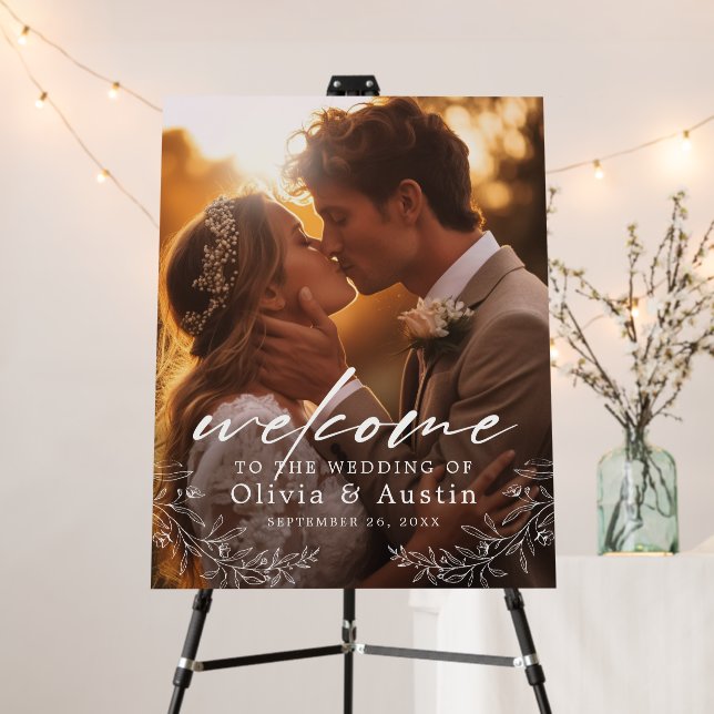 Elegant Calligraphy Photo Wedding Welcome Sign (In Situ (Stand))