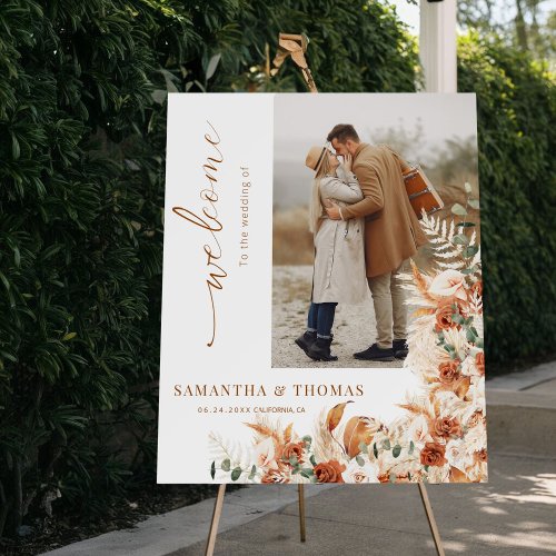 Elegant Calligraphy Photo Wedding Welcome Sign