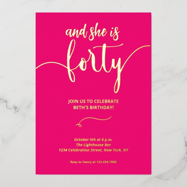 Elegant Calligraphy pink 40 BIRTHDAY CARD Invite (Front)