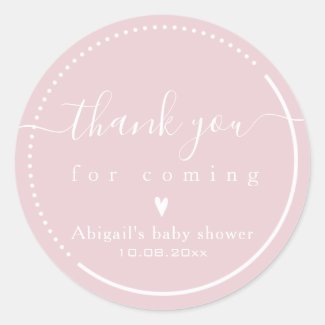 Elegant Calligraphy Pink Baby Shower Thank You Classic Round Sticker