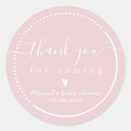 Elegant Calligraphy Pink Baby Shower Thank You Classic Round Sticker