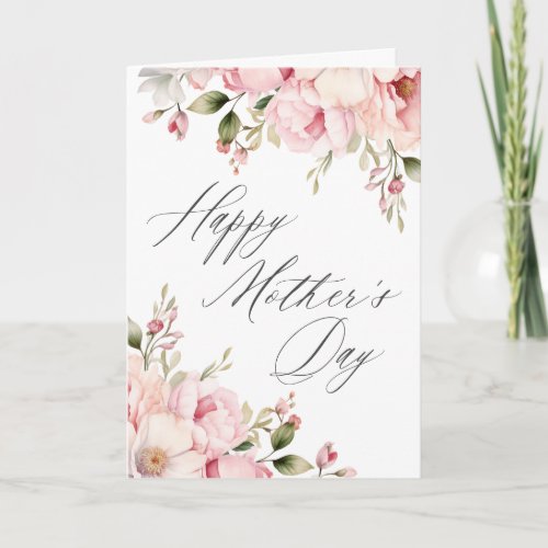 Elegant Calligraphy Pink Floral Mothers Day Card