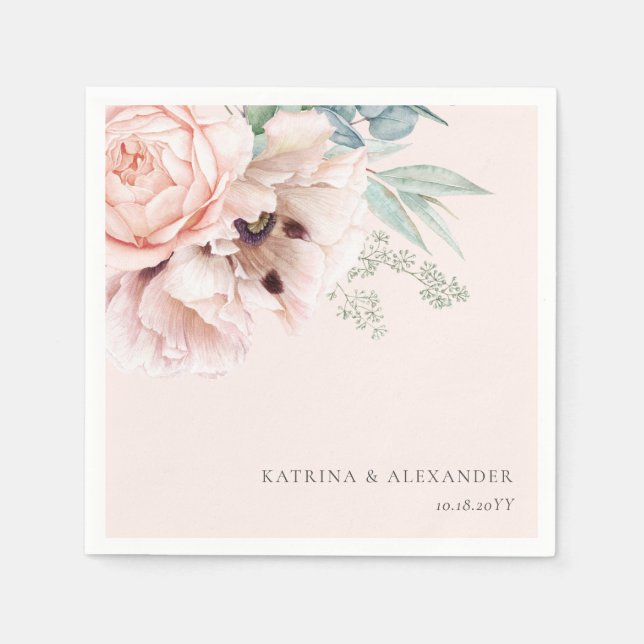 Elegant Calligraphy Pink Floral Napkins (Front)