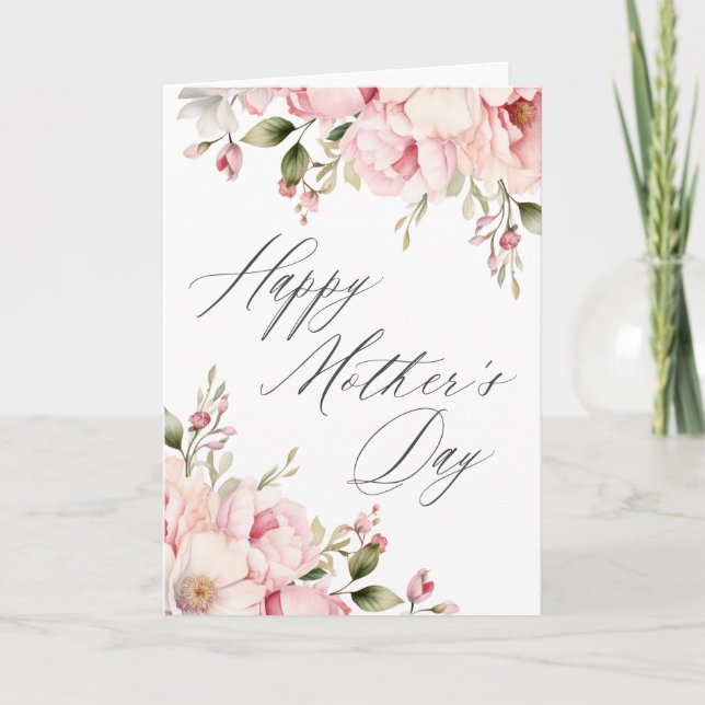 Elegant Calligraphy Pink Floral Photo Mother's Day Card (Front)