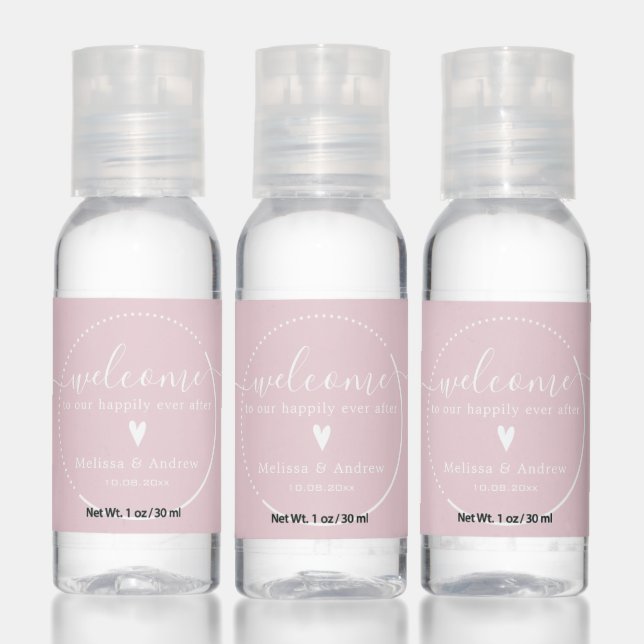 Elegant Calligraphy - Pink Wedding 'Welcome' Hand Sanitizer (Set)