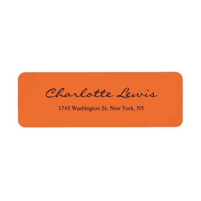 Elegant Calligraphy Plain Orange Legible Text Label (Front)