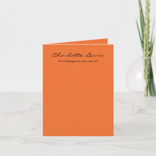 Elegant Calligraphy Plain Orange Legible Text Note Card