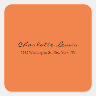 Elegant Calligraphy Plain Orange Legible Text Square Sticker