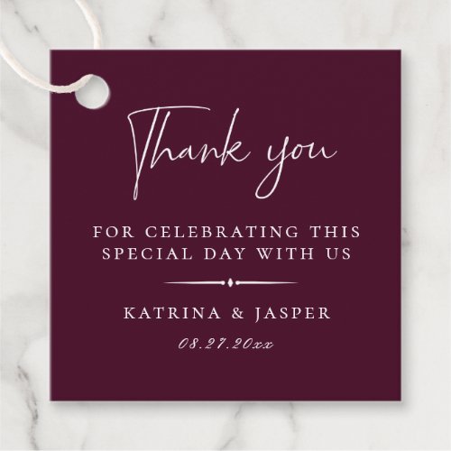 Elegant Calligraphy Plum Thank You Favor Tags