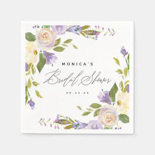 Elegant Calligraphy Purple Floral Bridal Shower Napkins