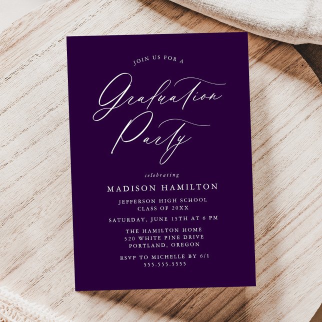 Elegant Calligraphy Purple Graduation Party Invitation (Creator Uploaded)
