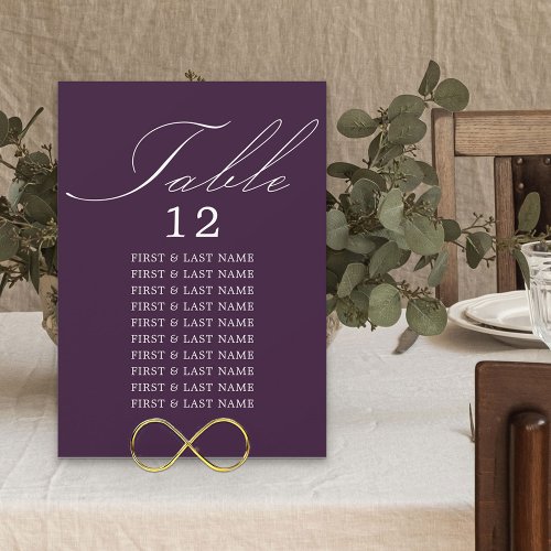 Elegant Calligraphy Purple Table Seating Card