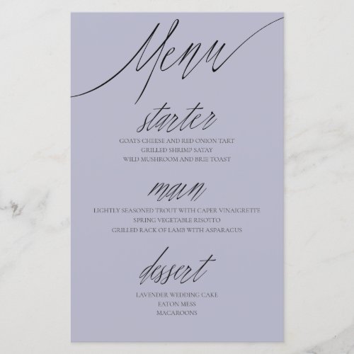 Elegant Calligraphy Purple Wedding Menu