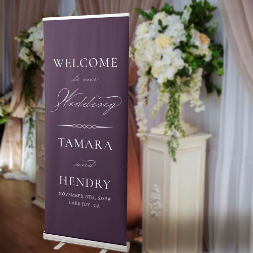 Elegant Calligraphy Purple Wedding Welcome Retractable Banner