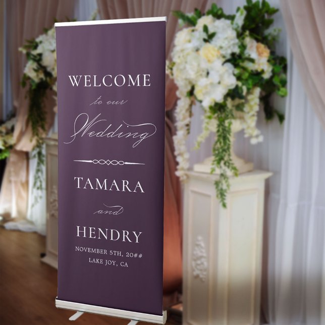Elegant Calligraphy Purple Wedding Welcome Retractable Banner (Creator Uploaded)
